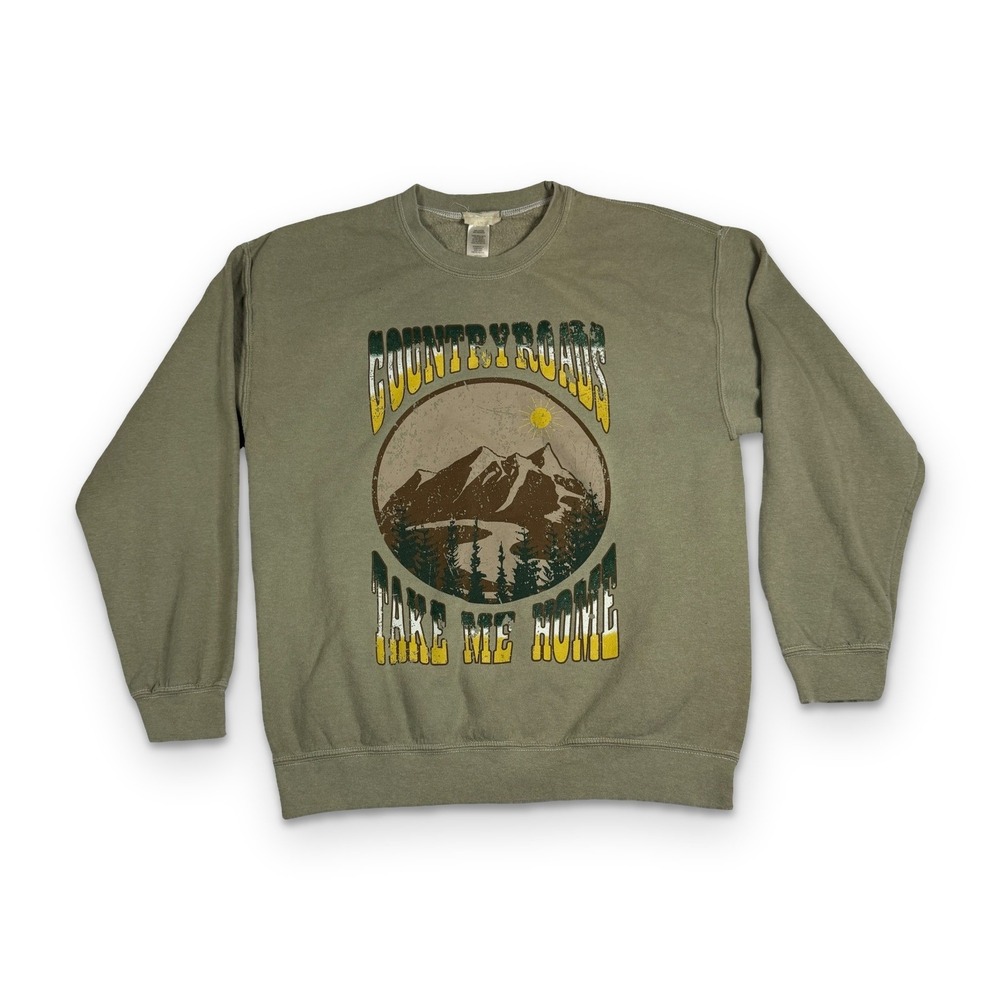 Altar'd State Country Roads Sweatshirt S/M Fade Olive Green John Denver Pullover
